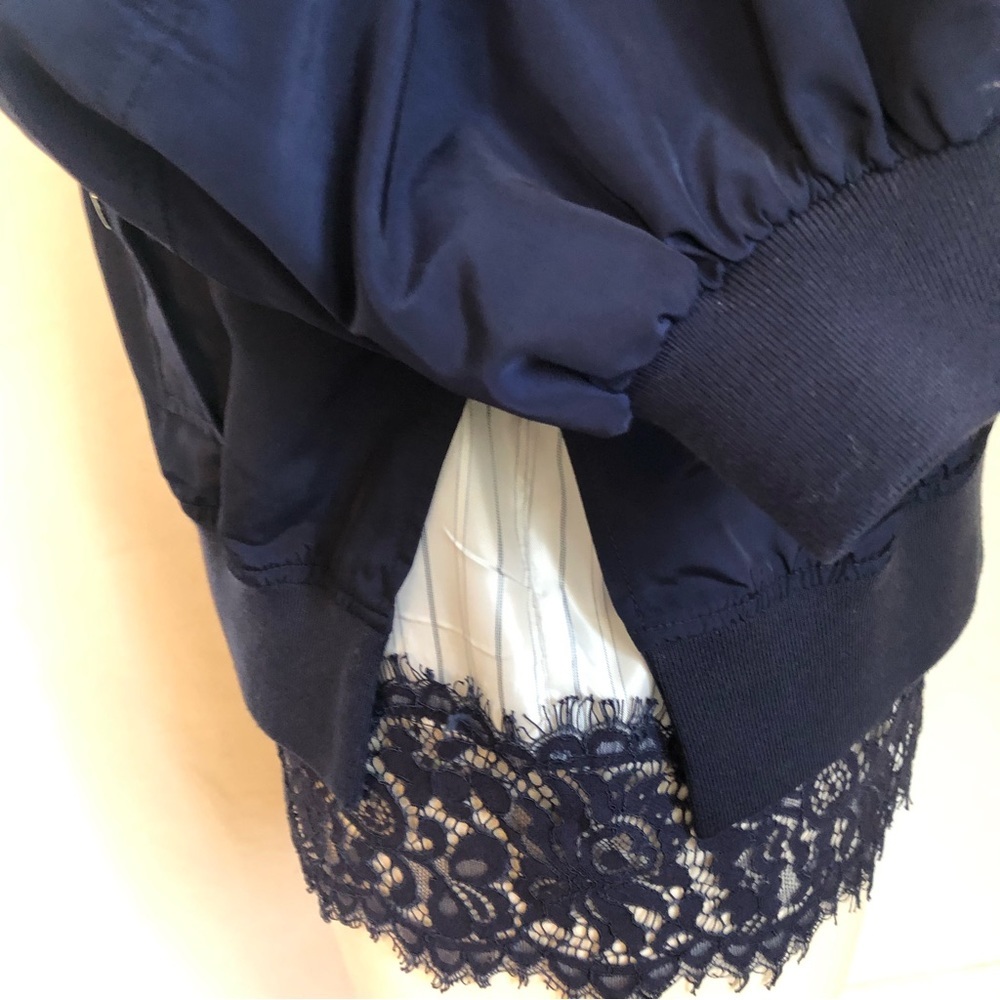 Laundry by Shelli Segal Midnight Blue w/Blue lace hem Bomber Jacket Size 6 - Picture 12 of 14